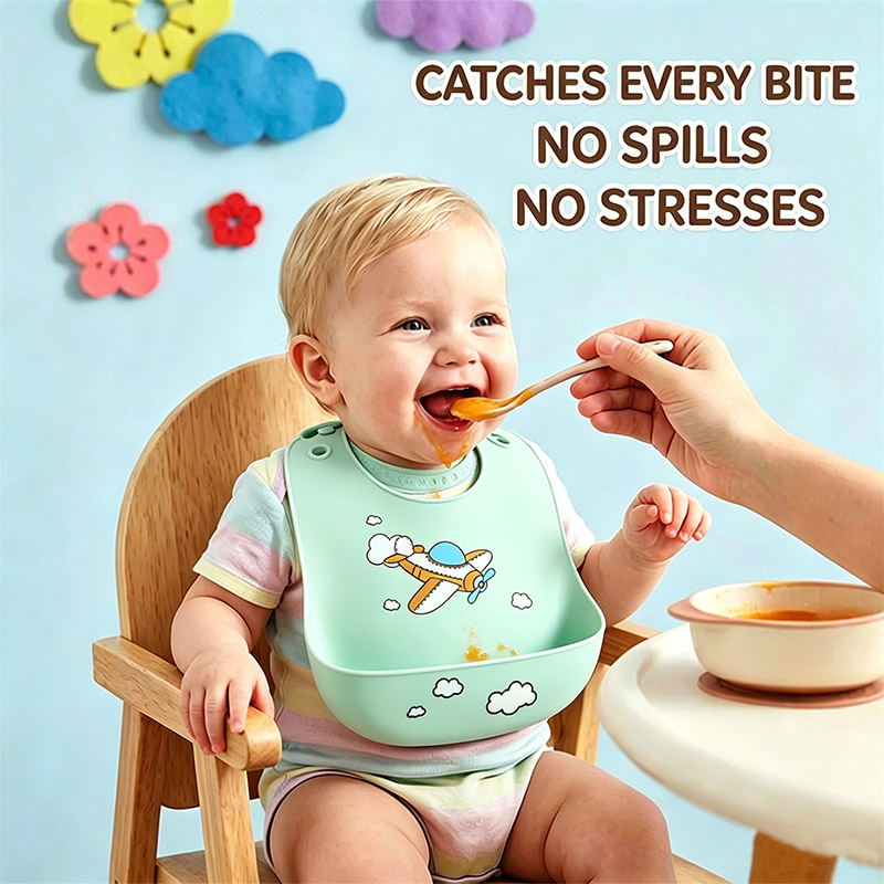Baby Food Eat - Bavaglino in silicone per l'alimentazione del