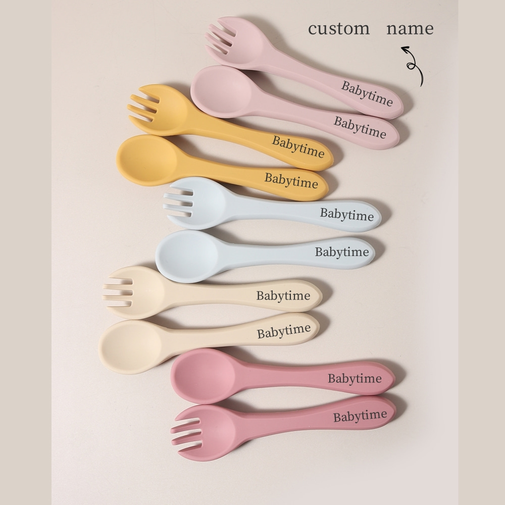 Baby Food Guide - Cucchiaio e Forchetta in Silicone Personalizzabili,